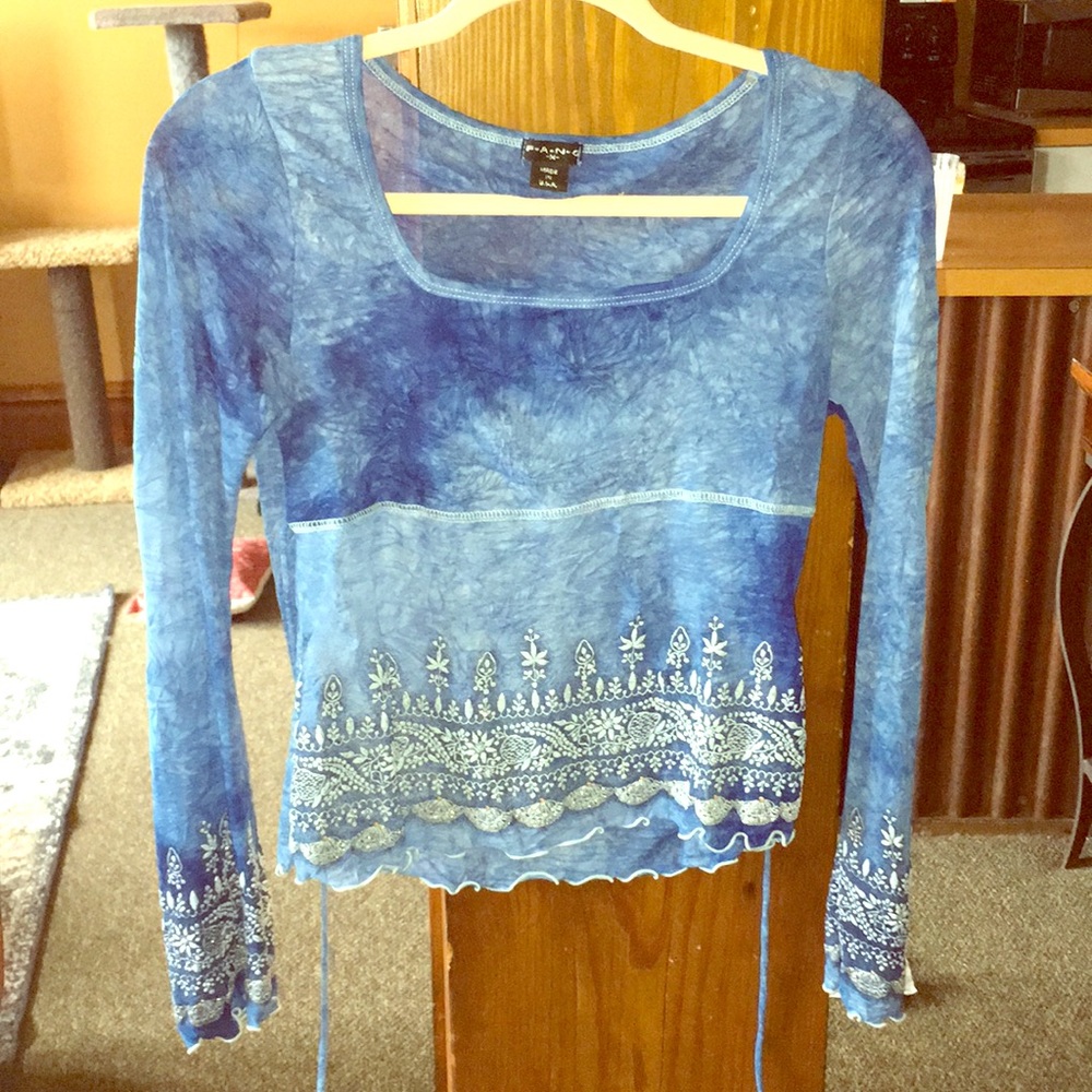 Blue Embroidered Fang Top